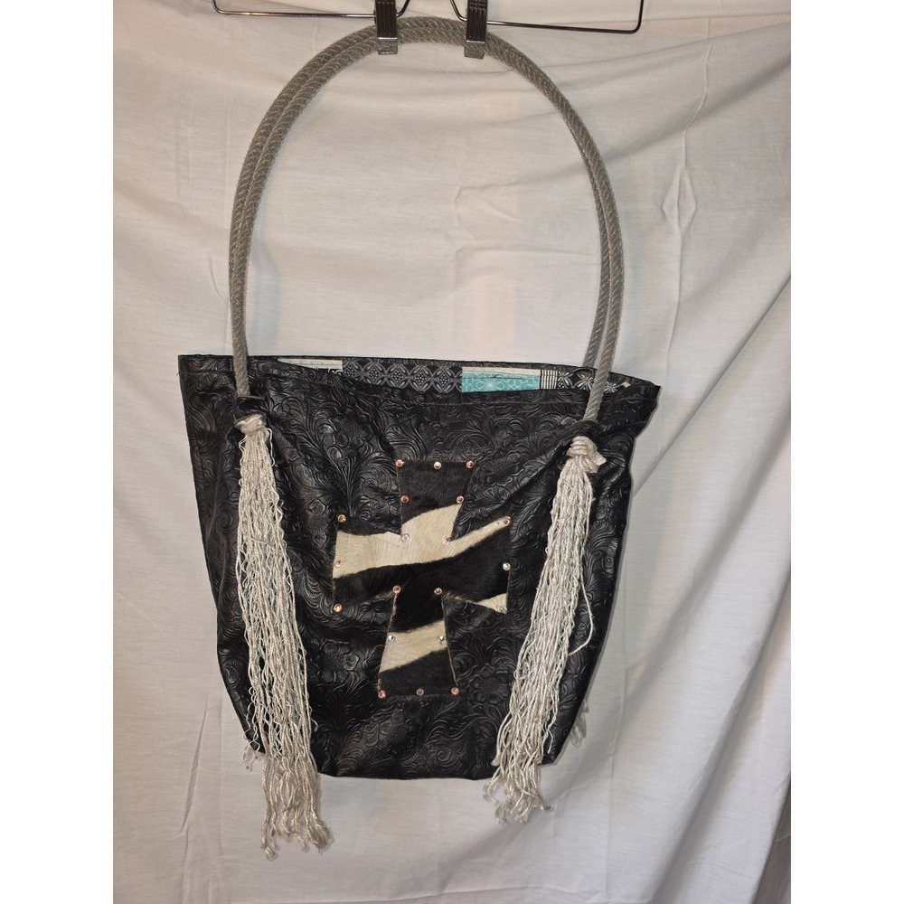 Embossed Western Leather Tote Bag With Tooled Flowers Rhinestones Tassels